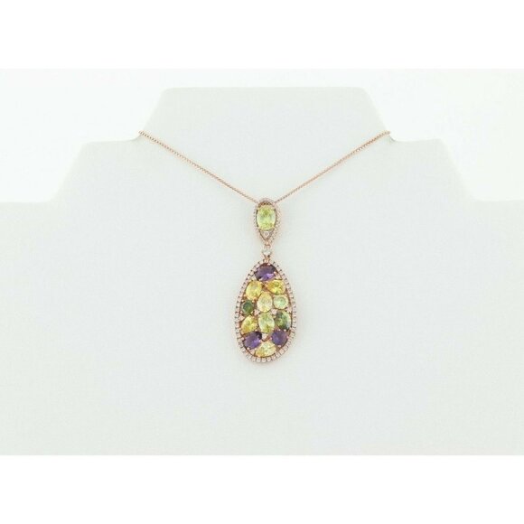 Rose Gold over Sterling Silver Multi Stone CZ Necklace 18 inch chain 1 mm wide - Picture 6 of 8